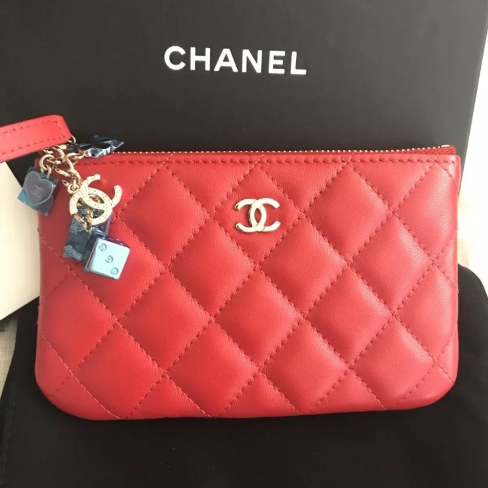 Chanel O Red Case Zipper Pouch With Charms! - Picture 2 of 7